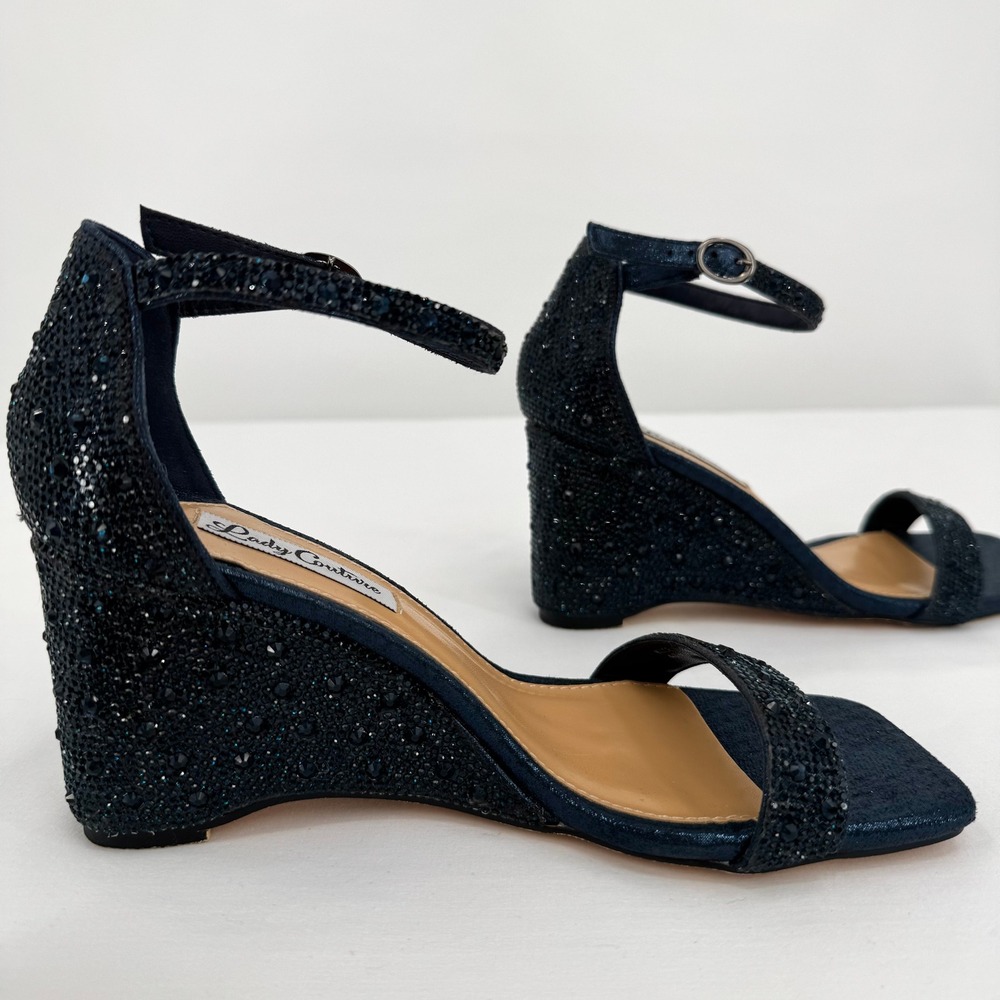 Black Beaded Ankle-Strap Wedge Sandals - Picture 8 of 16